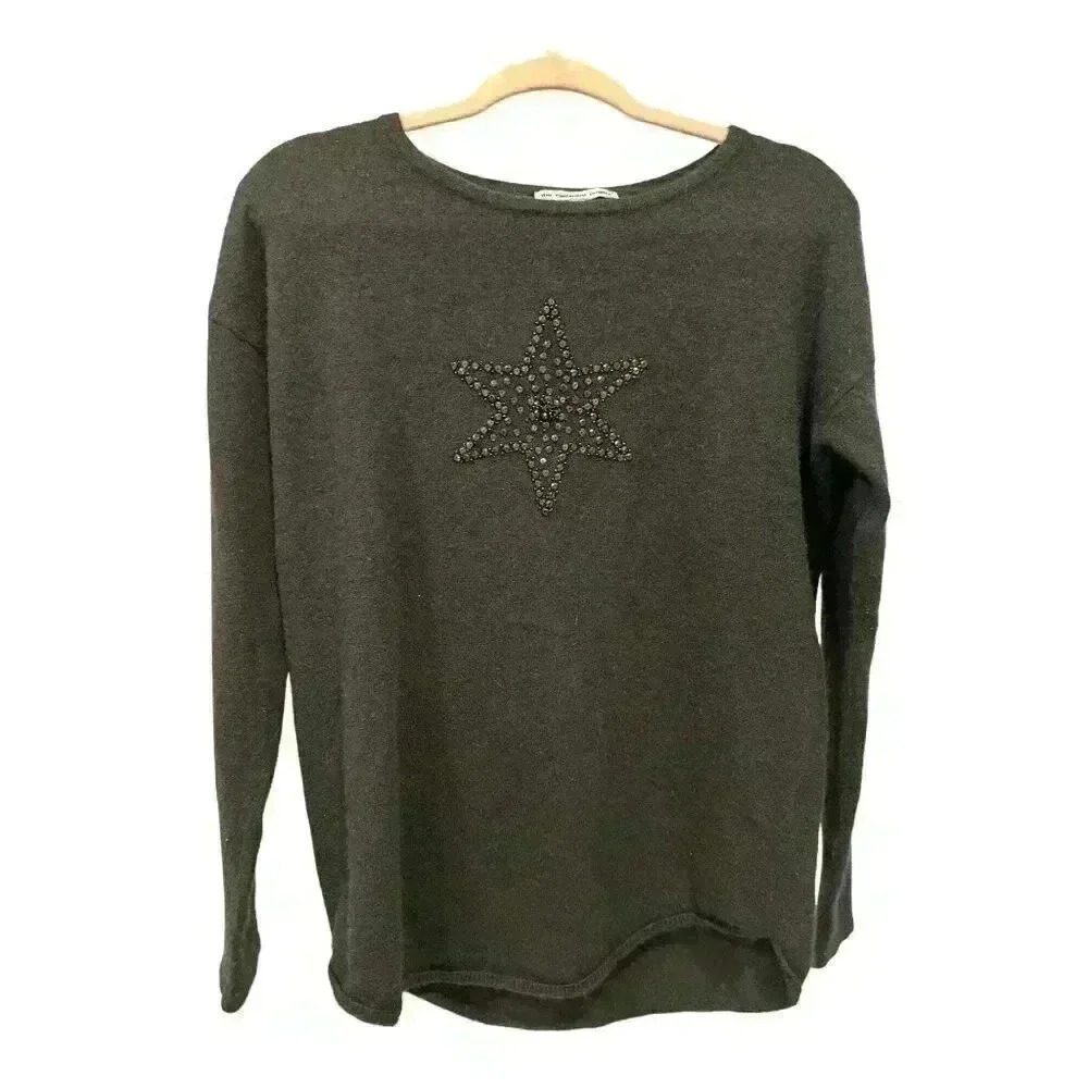 The Cashmere Project Black Crew Neck Sweater With Sequin Star, Size M, Pre-Owned